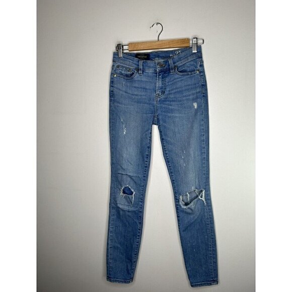 J. Crew Pants Womens Blue Denim Jeans Toothpick Distressed Cut-Off Size 25 - Picture 2 of 14